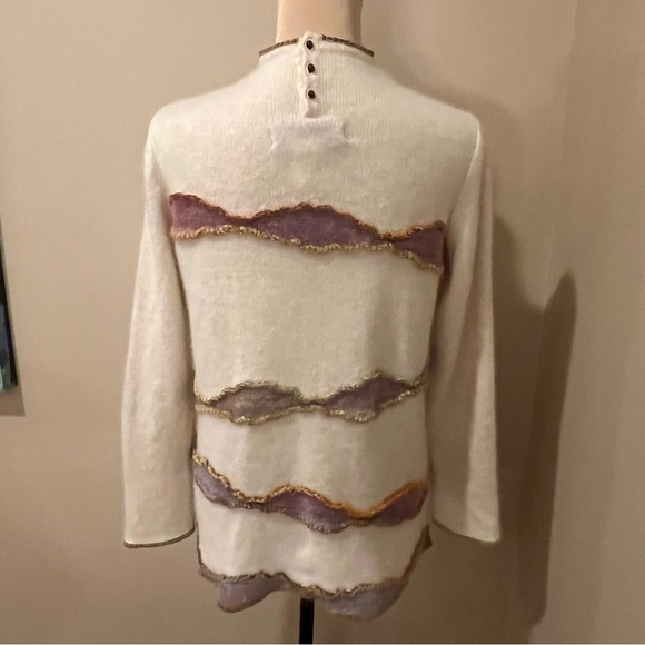 M&K Sculpted Cashmere/mohair Hi-Neck Sweater, ecru w\ Multicolor Accents, M - Picture 2 of 11